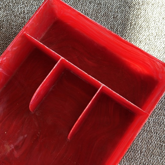 Vintage Drawer Organizer MCM Marbled Swirl Red Plastic Divided Tray Kampa USA - Picture 3 of 9